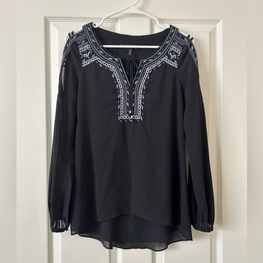 White House Black Market  Long Sleeve Tunic Blouse Black Size 0
